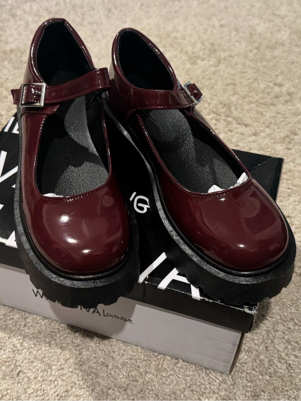 Fashion Nova Burgundy Patent Mary Jane Chunky Platform